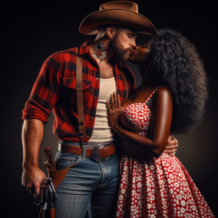 Romantic Cowboy Kiss: 8K Ultra-Realistic Artwork