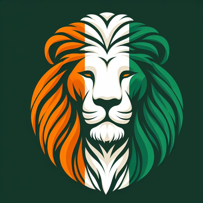 Ivory Coast Flag Lion Head in Orange, White, and Green