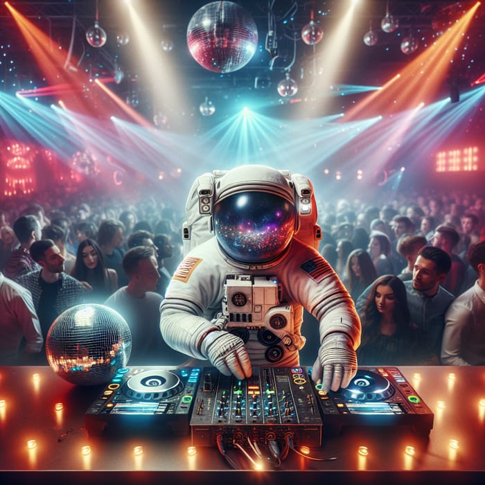 Astronaut DJ in Nightclub Mixing Electro Beats