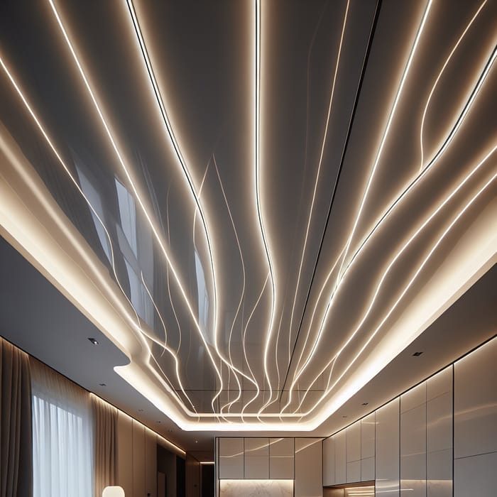 Private House Ceiling with Illuminated Lines - Stylish Touch