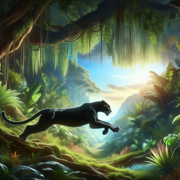 Graceful Black Panther in a Magical Jungle