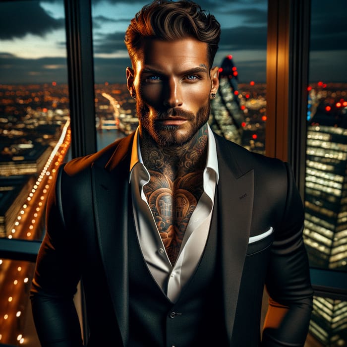 Sophisticated Urban Romanticism: Charismatic Man in London Night Lights