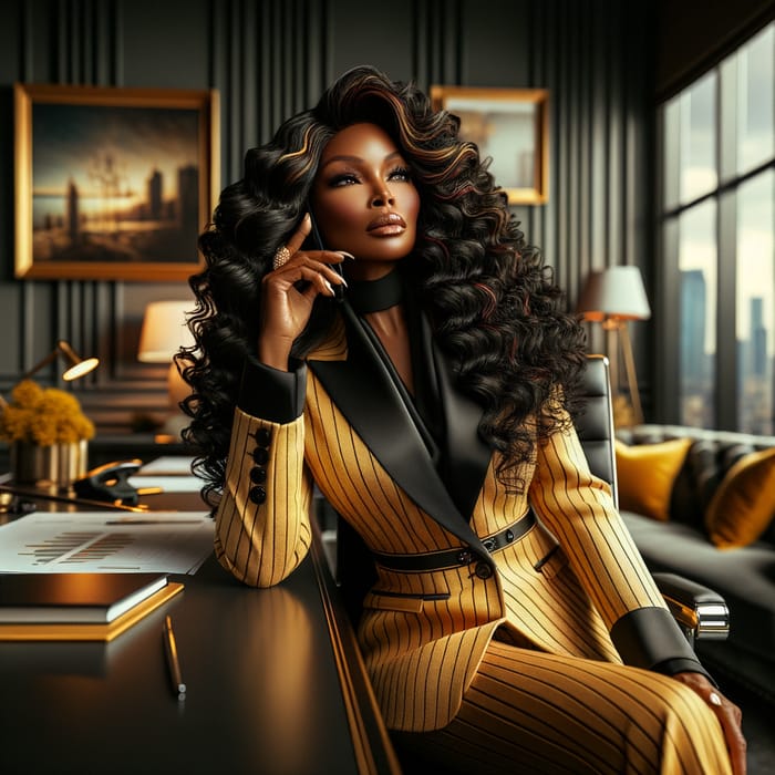 Elegant African American CEO in Opulent Office | Luxury and Style