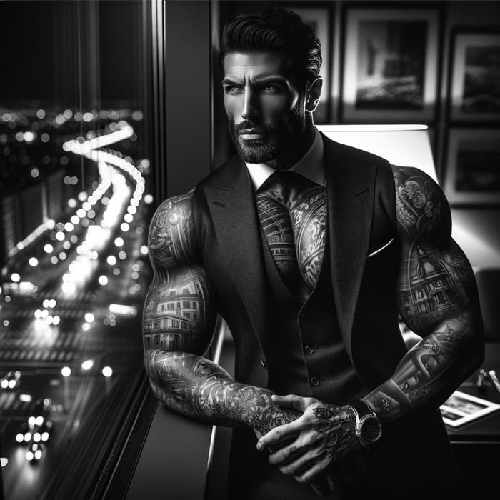 Captivating Italian Man in Noir-Style Urban Night Scene