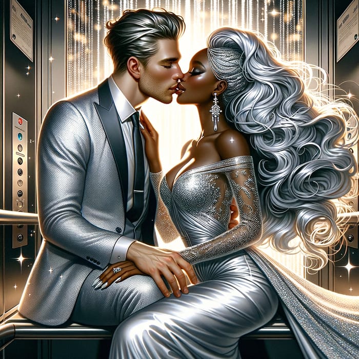 Romantic Moonlit Dance: Handsome White Man and Elegant African American Woman