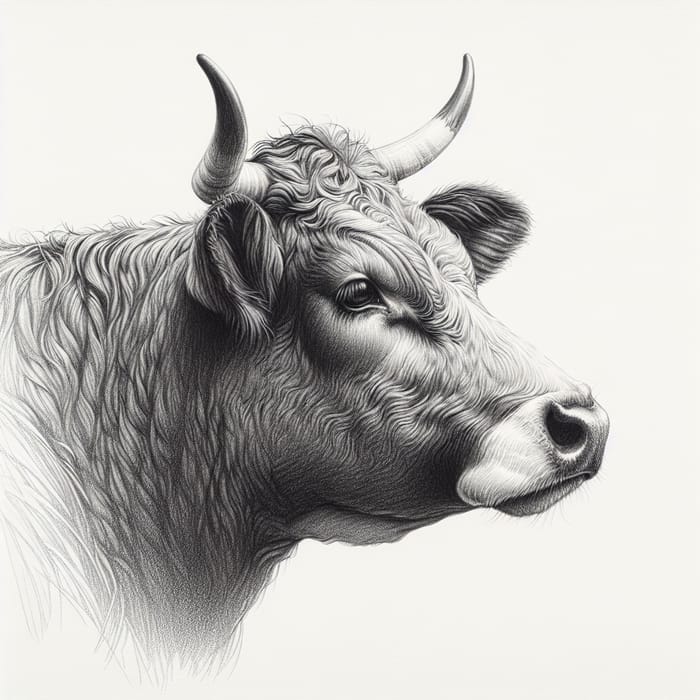 Detailed Cow's Head Sketch - Realistic Side View Drawing