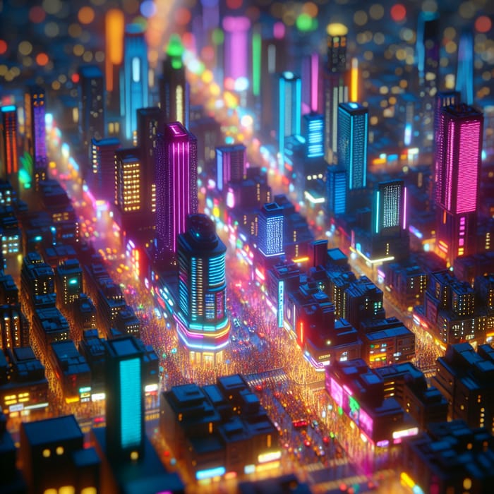 Neon Cyberpunk Cityscape in Vibrant Miniature Style