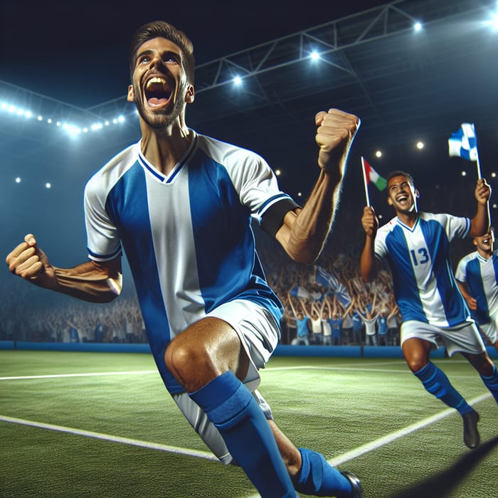 Excited Hispanic Soccer Player Celebrating Goal