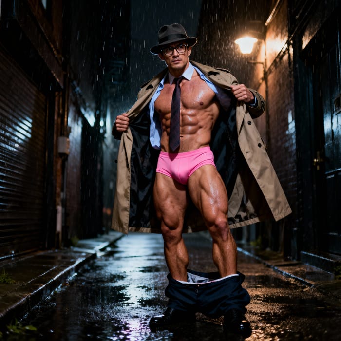 Dramatic Unveiling: Man in Dark Alley at Night