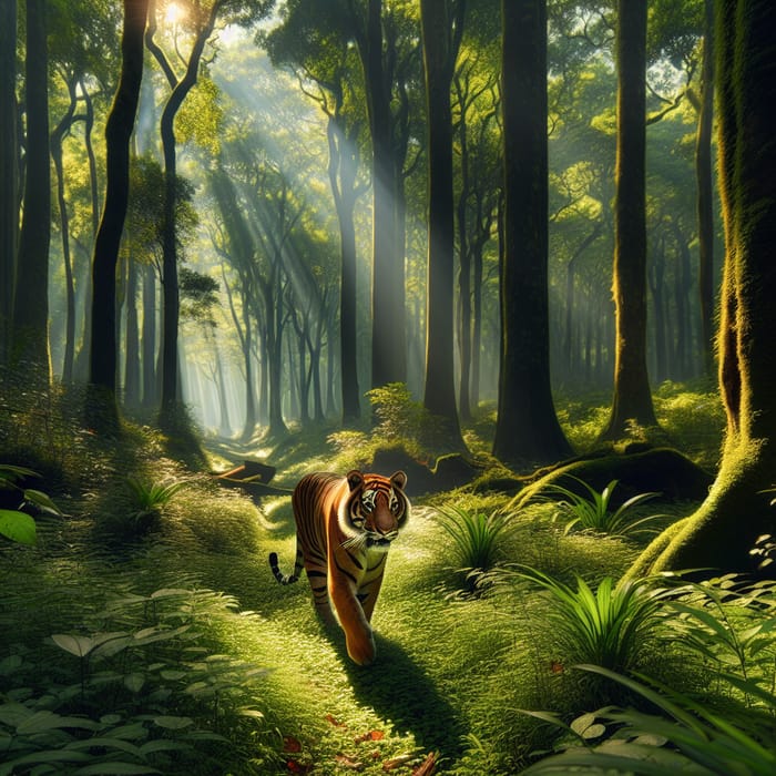 Tiger Walking in the Jungle - Nature's Majesty