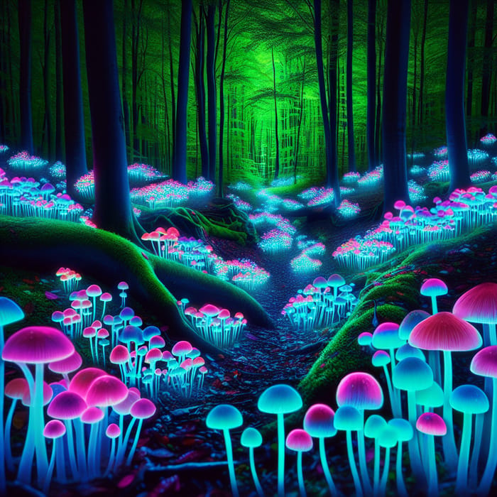 Enchanted Neon Forest Night | Surreal Dreamlike Fantasy Glow