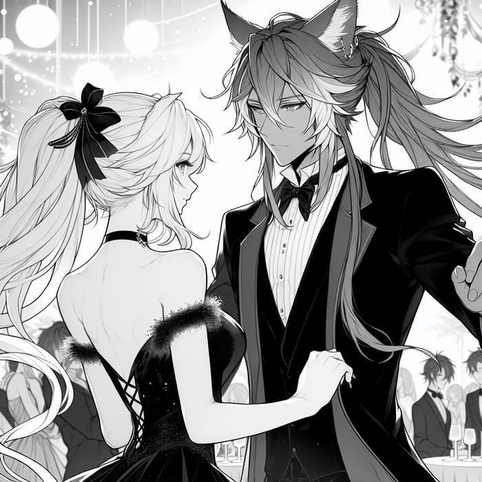 Romantic Inuyasha with Catlike Ears and Elegant Kikyo at Festive Party