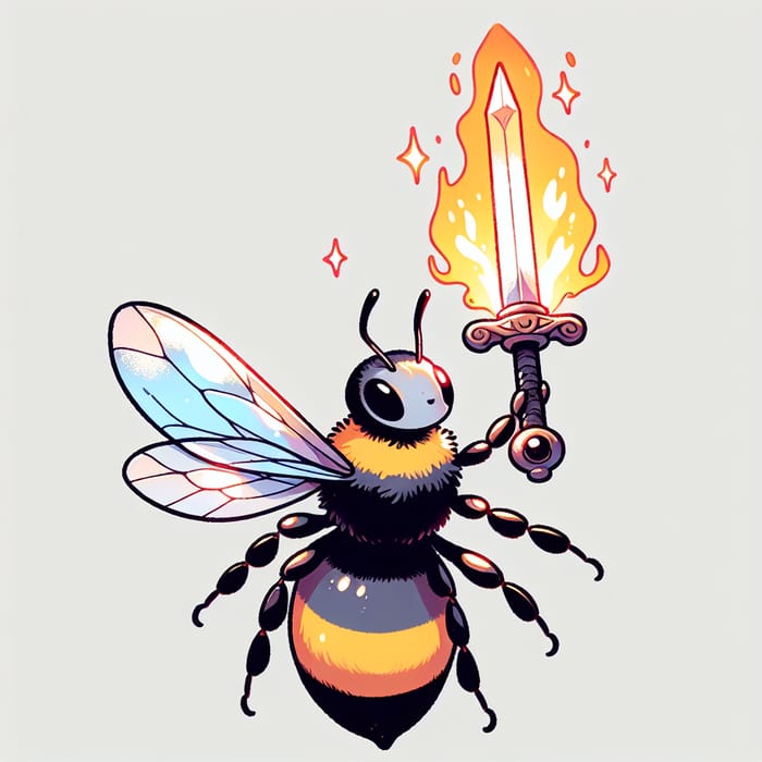 Magical Bee with Fiery Sword - Enchanting Fantasy Art