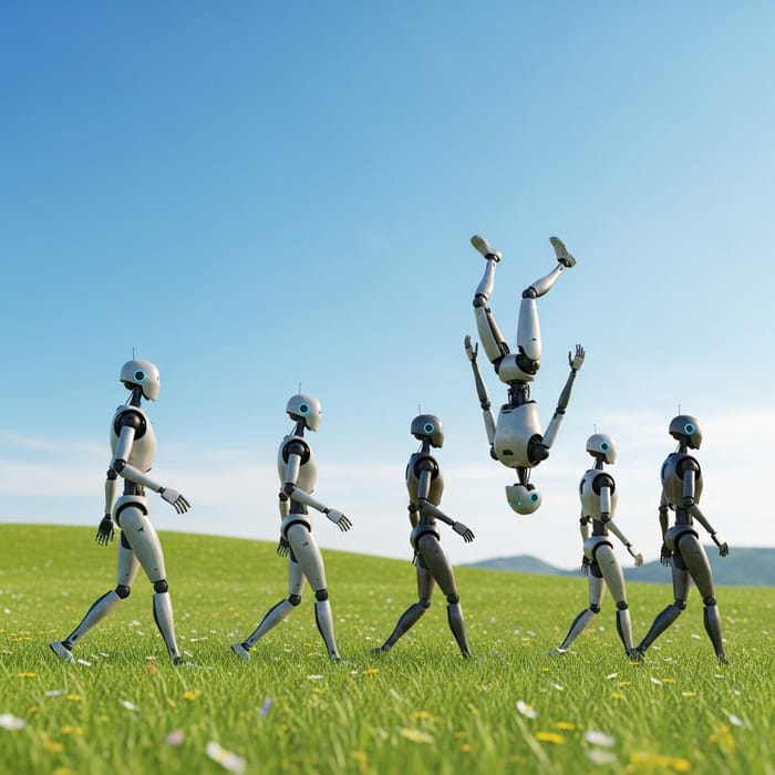 Robots Walking in Meadow Animation Robots Walking in Meadow Animation