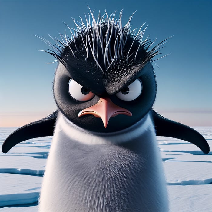 Intense Angry Penguin in Arctic Landscape