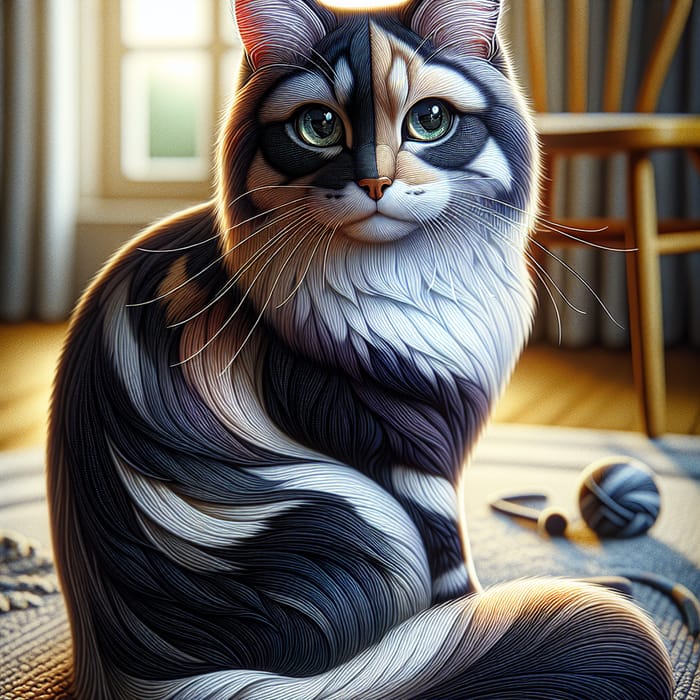 Detailed Image of a Domestic Cat with Glossy Fur Coat