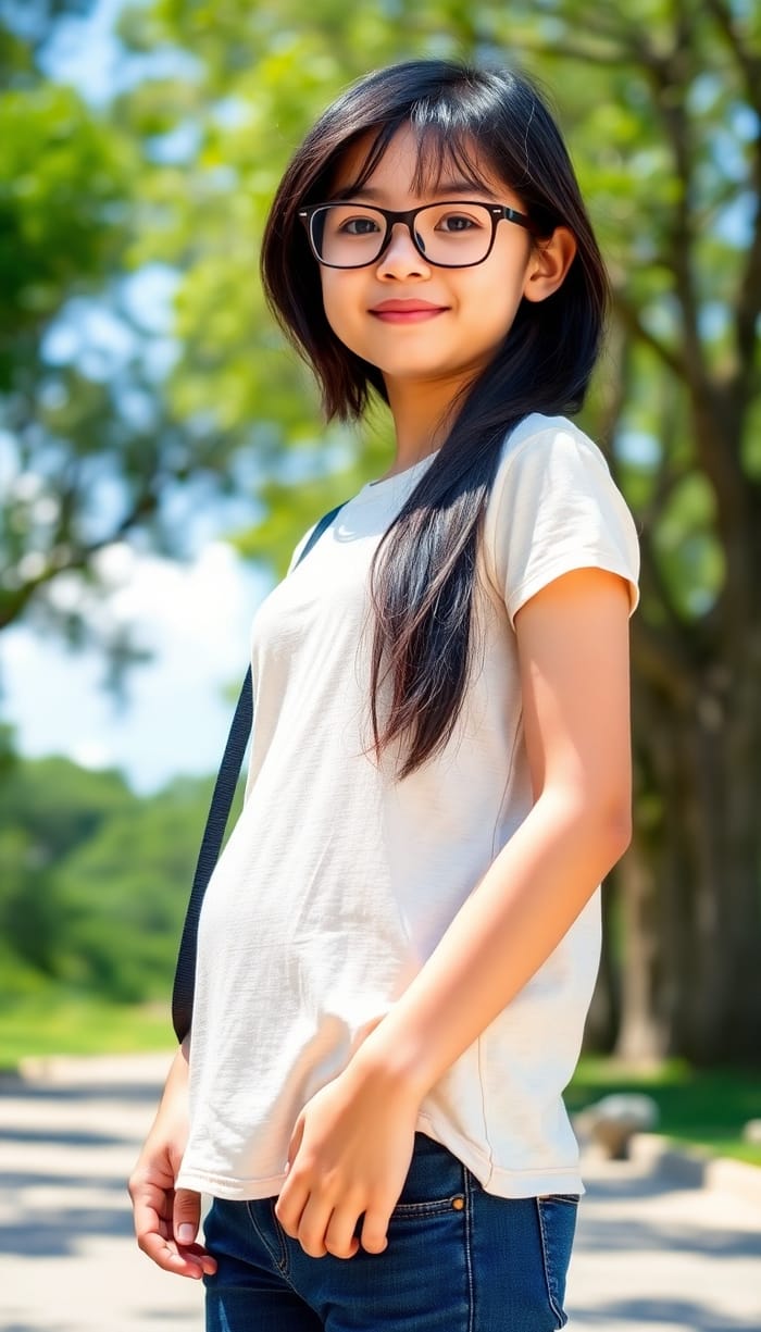 Confident Tall Girl in Casual Outdoor Setting