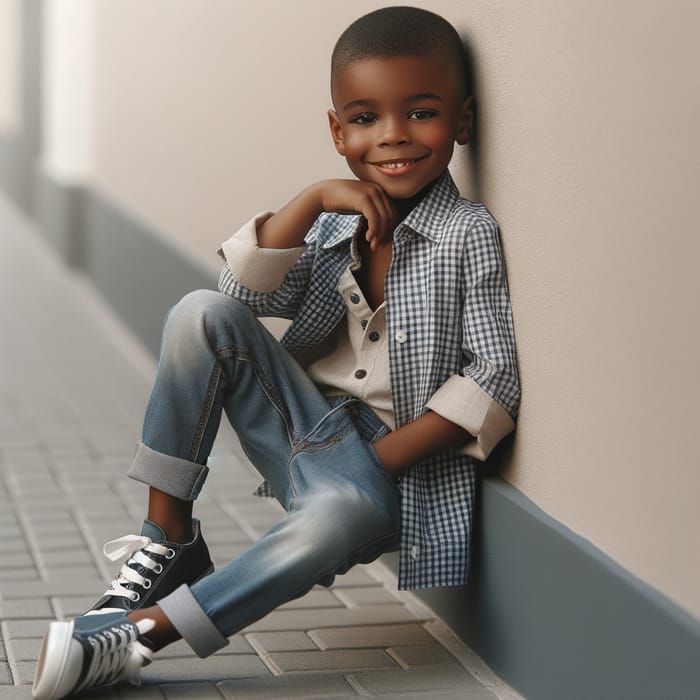 Handsome Boy Leaning Against Wall