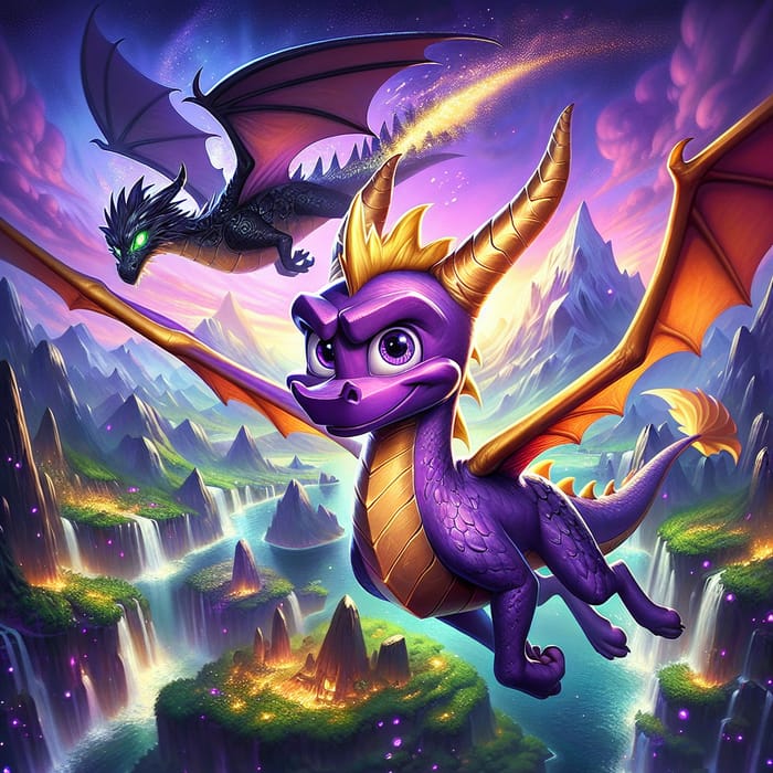 Spyro and Black Dragon Kiano - Majestic Dragon Duo in Flight