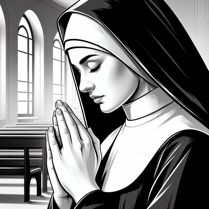 Tranquil Devout Nun in Prayer - Beautiful Chapel Scene