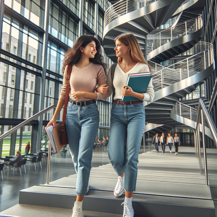 University Students: Modern Campus Staircase Scene