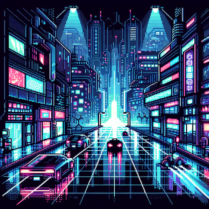 Cyberpunk Night Pixel Art for Video Games