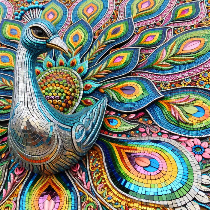 Colorful Peacock: Metal Tile Artwork