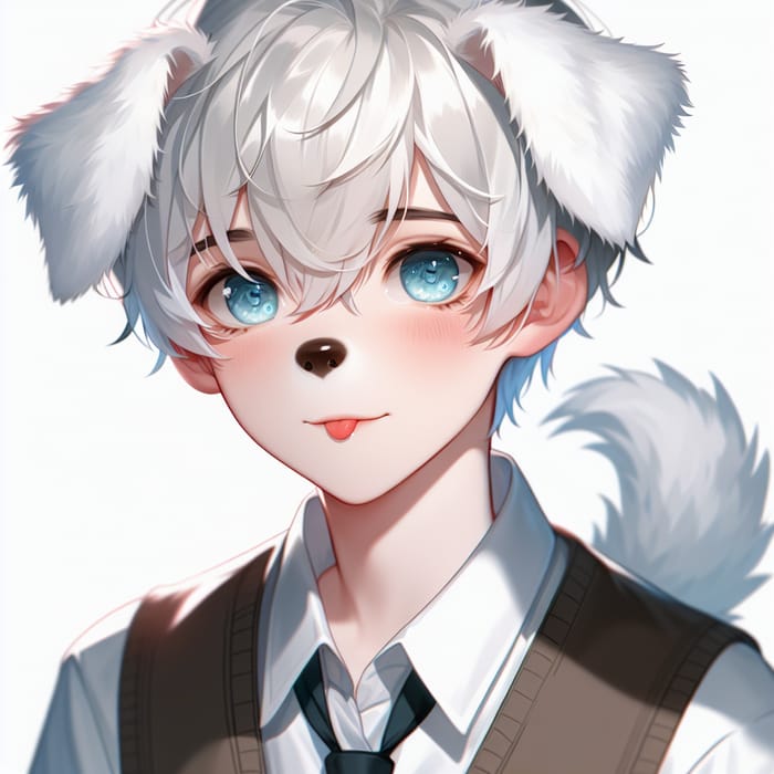 Realistic White Dog Boy with Blue Eyes