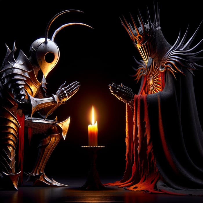 Epic Duel: Hollow Knight vs Nightmare King Grimm in Candlelit Darkness