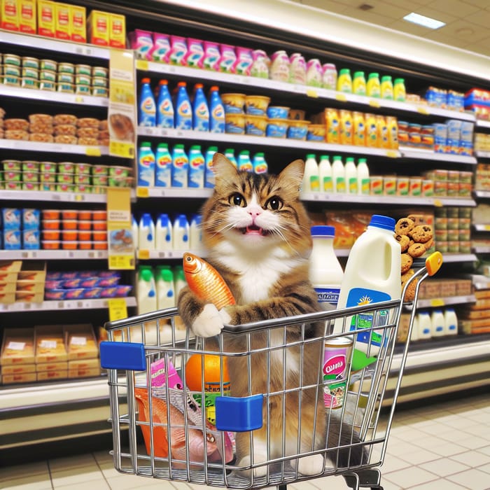 Smiling Cat Shopping for Pet Supplies | Grocery Adventure