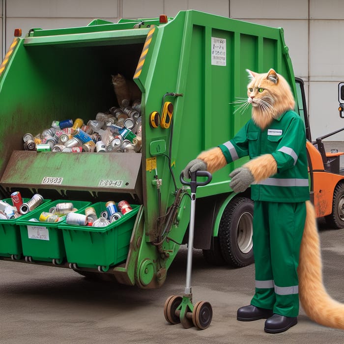 Orange Cat Waste Collector | Adorable Feline Worker Orange Cat Waste Collector | Adorable Feline Worker