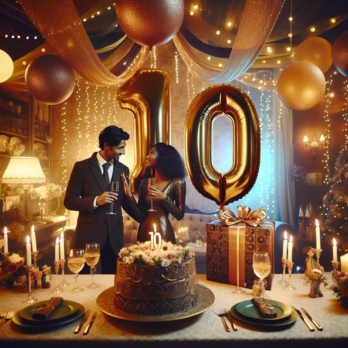 Tenth Anniversary Celebration: Balloons, Cake, and Love