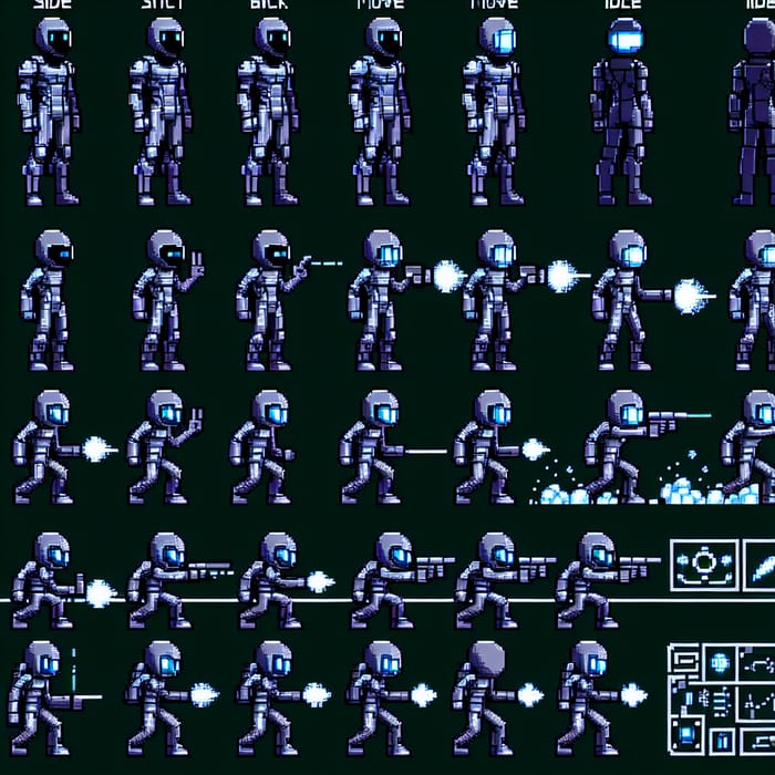 Futuristic-Style Pixel Art Sprite Sheet - SciFi RPG Character Frames