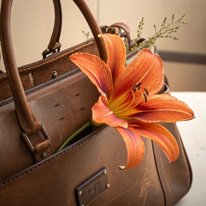 Orange Flowers in a Vintage Birkin Bag - Hyperrealism