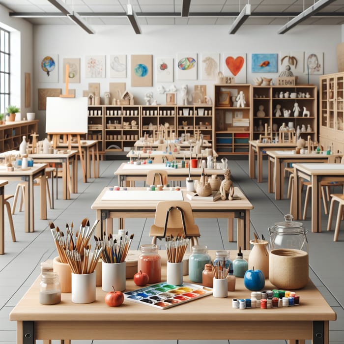 Art Classroom Supplies and Inspirational Setting