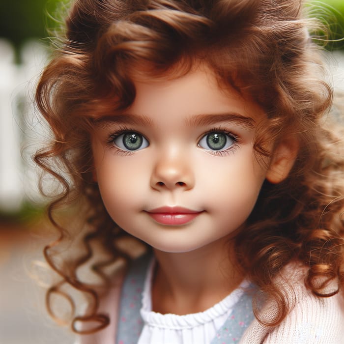 Adorable Curly-Haired Four-Year-Old Girl Playing Outside