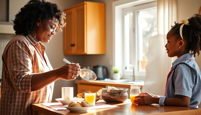 Cozy Family Breakfast Moments in a Warm Kitchen