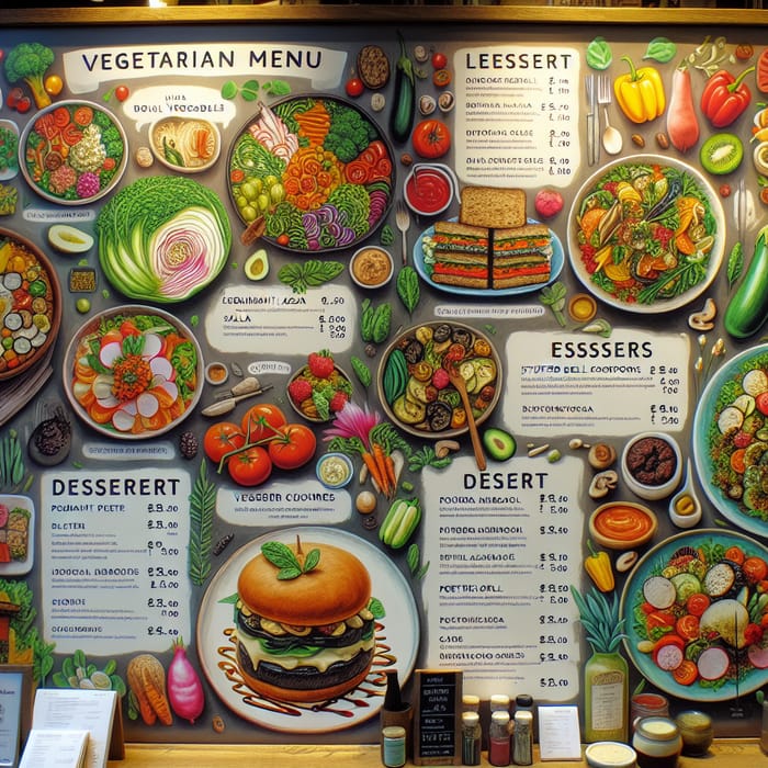 Colorful Vegetarian Menu: Fresh Salads & Gourmet Main Courses