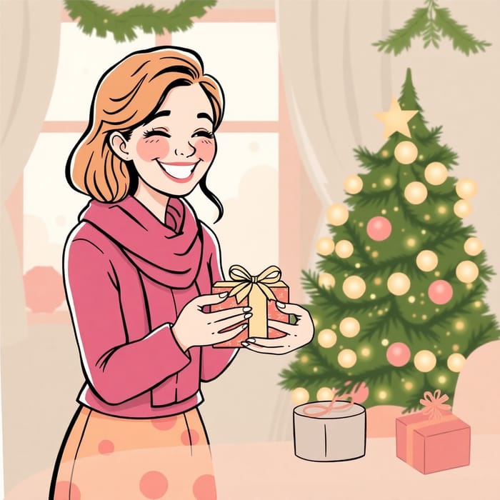 Happy Woman Receiving a Gift Clipart