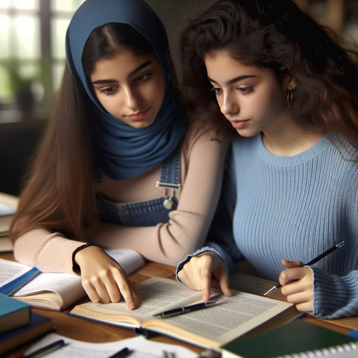 Two Students Collaborating in School Environment