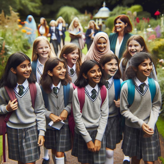 Schoolgirls Enjoying a School Trip