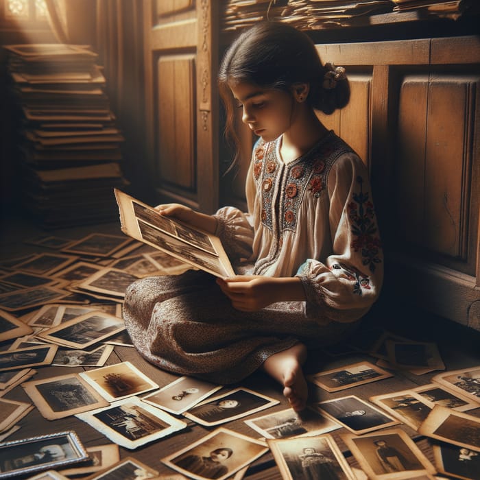 Arab Girl Viewing Old Photos