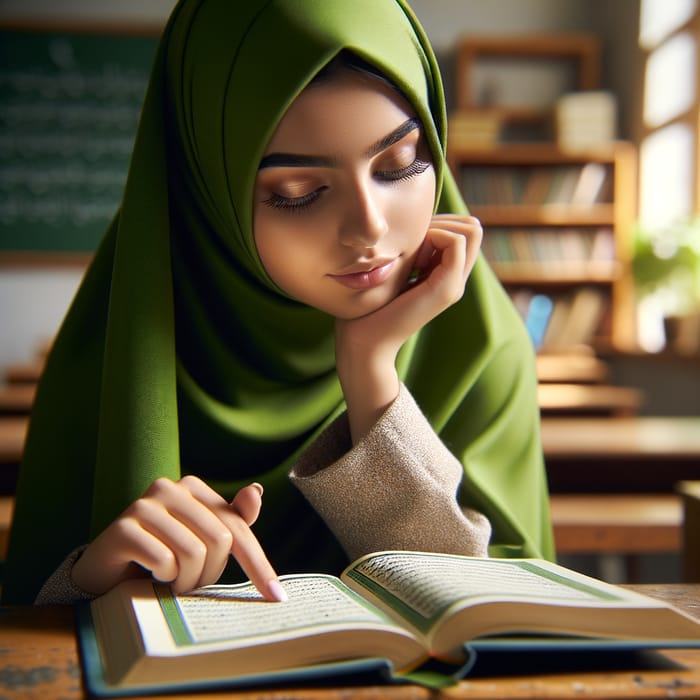 Beautiful Student Reading Holy Quran at School