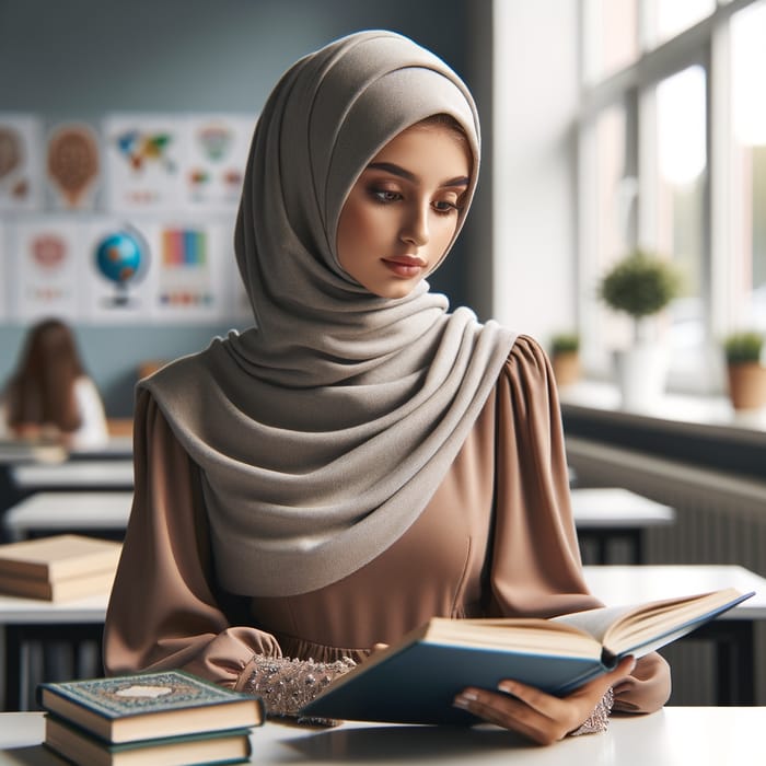 Beautiful Veiled Student at School