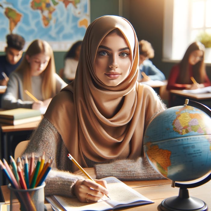 Beautiful Hijabi Student in Geography Class