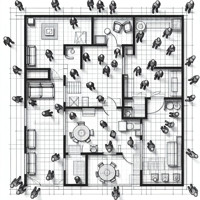 Human Figure Outlines in Architectural Blueprints