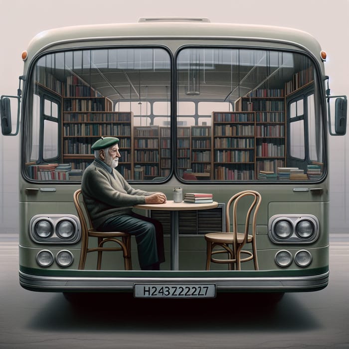 Elderly Man with Green Beret at Book Bus Elderly Man with Green Beret at Book Bus