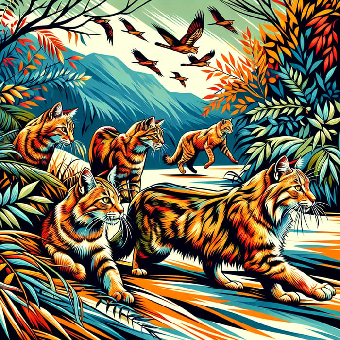 Vibrant Wildcat Pack: Agility & Strength in Natural Habitat