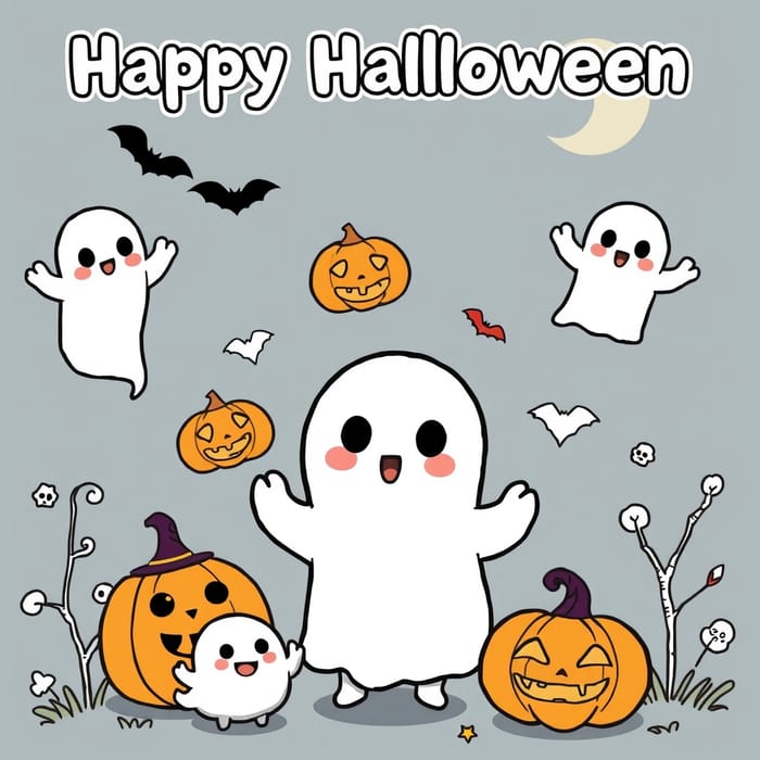 Kawaii Halloween Coloring Book Characters for Kids