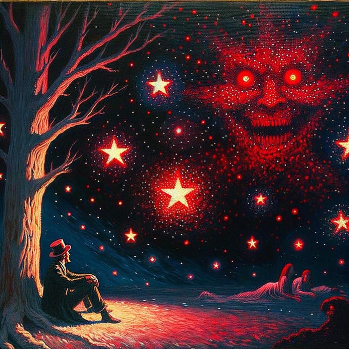 Crimson Stars Under a Dark Sky: A Haunting Art Piece